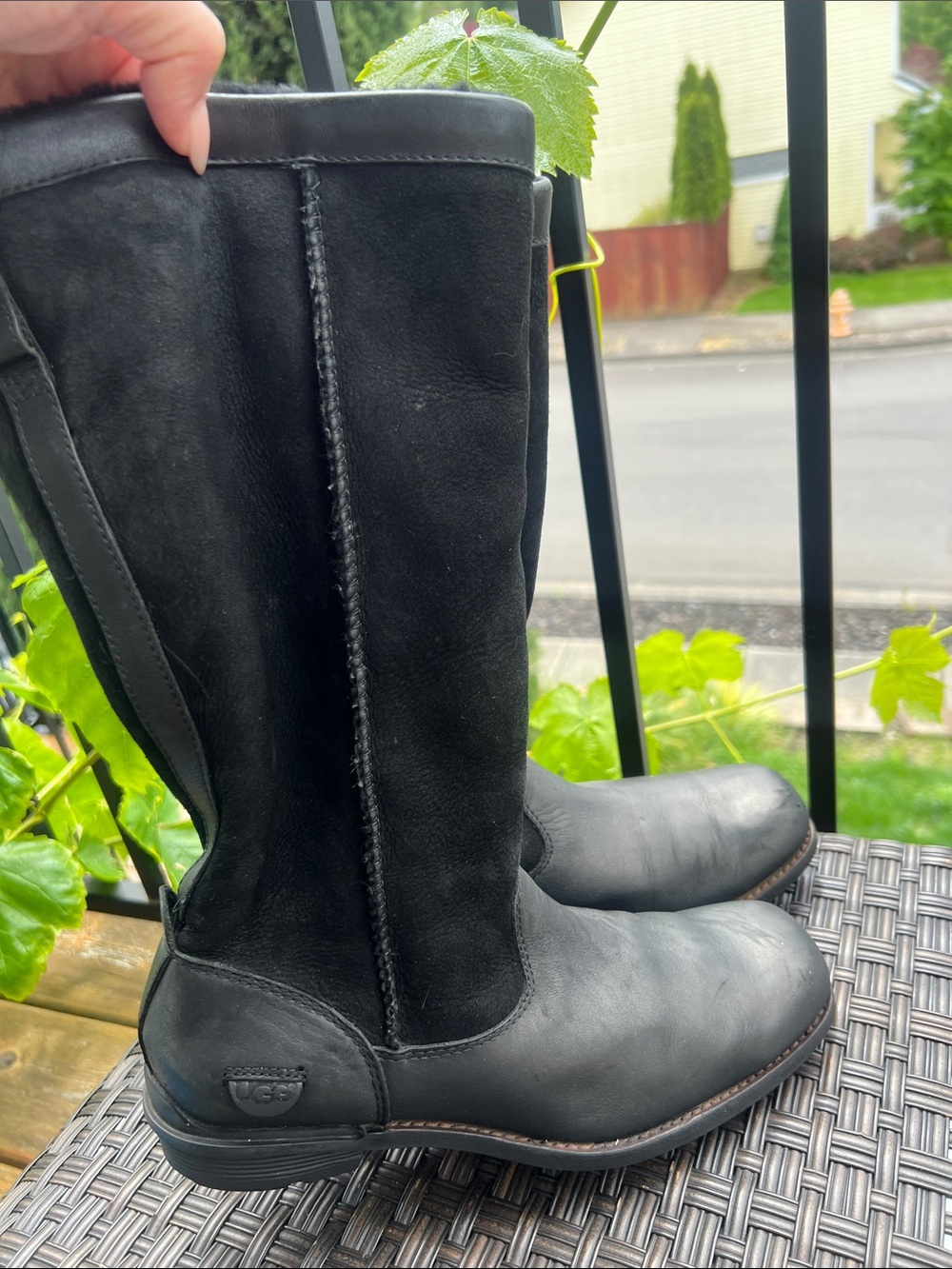 UGG Black Leather Knee-High Riding Boots
